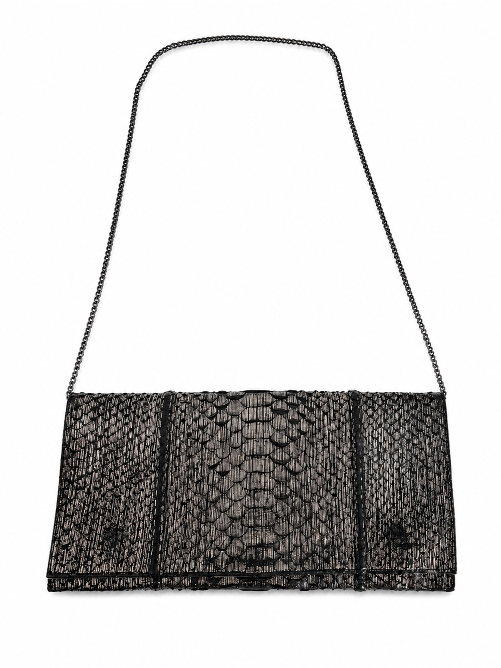 Carlos Falchi Metallic Pewter Python Embossed Leather Evening Bag Clutch